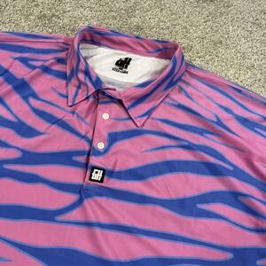 Greater Half Polo Shirt 4XL Pink Blue Tiger Stripe Golf Performance‎ Stretch